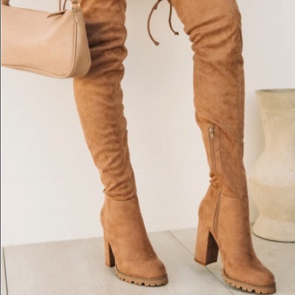 Nicole Knee- High Faux Suede Boots- Taupe – Tall Oaks Boutique Tan Over the Knee Boots